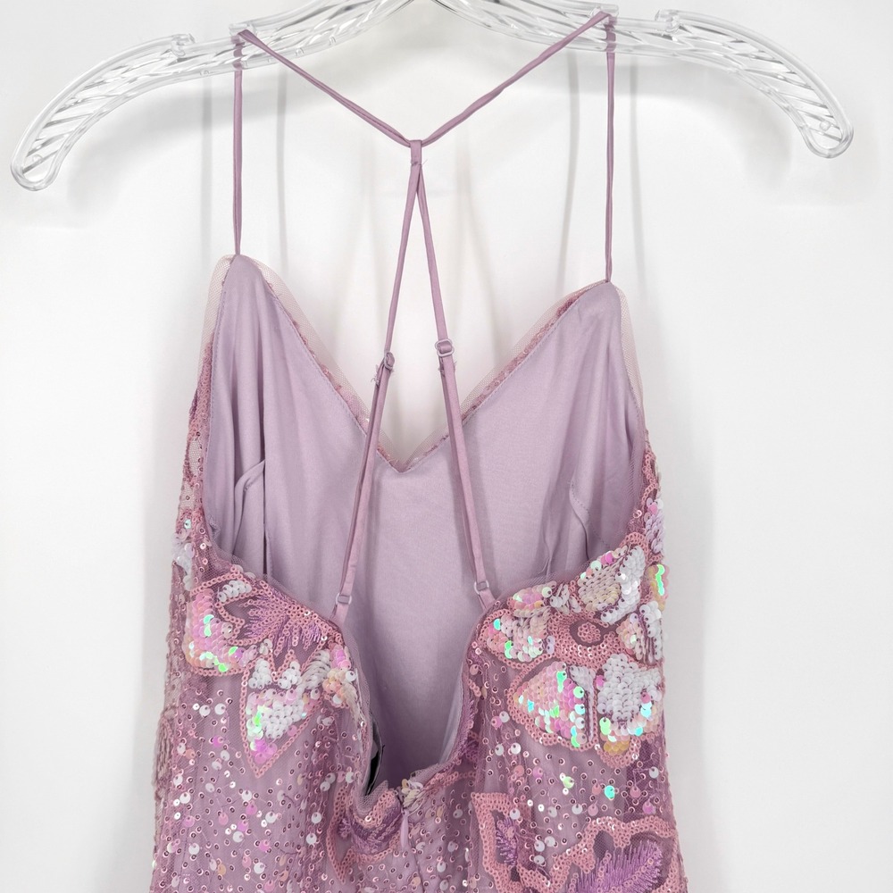 Lulus Get Up and Glow Mini Dress Lavender Sequin Embroidered Butterfly Floral S - Picture 9 of 13
